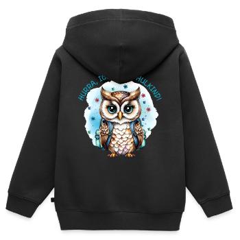 Eule - Blümchen - petrol | Hurra ich bin Schulkind - Kinder Premium Organic Zip Hoodie - Schwarz - Hinten - AI Model Kid Male (0cm)