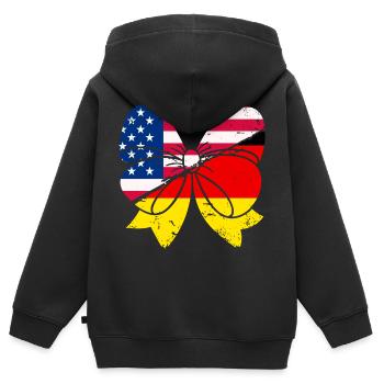 Femme Coquette Américaine Et Allemande - Sweat Premium à capuche zippé enfant bio - noir - Dos - AI Model Kid Male (0cm)