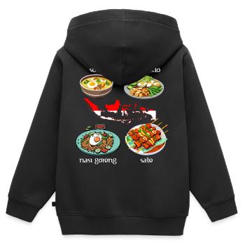 Indonesische Gerichte: Soto, Gado Gado, Nasi goren - Kinder Premium Organic Zip Hoodie - Schwarz - Hinten - AI Model Kid Male (0cm)