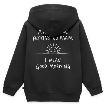 Good Morning - Kinder Premium Organic Zip Hoodie - Schwarz - Hinten - AI Model Kid Male (0cm)