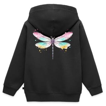 Libellule avec des ailes aquarelle - Sweat Premium à capuche zippé enfant bio - noir - Dos - AI Model Kid Male (0cm)