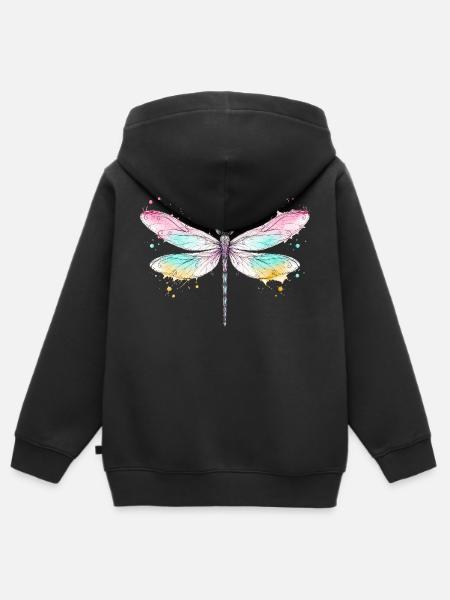 Libelle mit Aquarellflügeln - Kinder Premium Organic Zip Hoodie - Schwarz