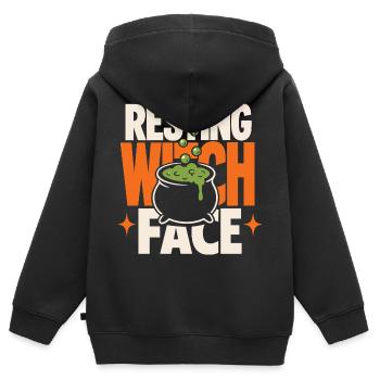 Chaudron au Visage de Sorcière Reposant - Sweat Premium à capuche zippé enfant bio - noir - Dos - AI Model Kid Male (0cm)