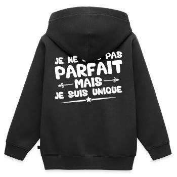Je ne suis pas parfait mais je suis unique - Sweat Premium à capuche zippé enfant bio - noir - Dos - AI Model Kid Male (0cm)