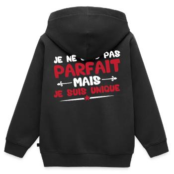 Je ne suis pas parfait mais je suis unique - Sweat Premium à capuche zippé enfant bio - noir - Dos - AI Model Kid Male (0cm)