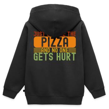 L’amateur de pizza Just Give Me The Pizza - Sweat Premium à capuche zippé enfant bio - noir - Dos - AI Model Kid Male (0cm)