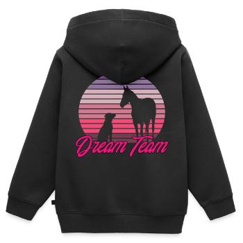 Dream Team Hund & Pferd - Kinder Premium Organic Zip Hoodie - Schwarz - Hinten - AI Model Kid Male (0cm)