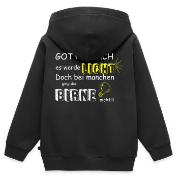 GOTT SPRACH ES WERDE LICHT - Kinder Premium Organic Zip Hoodie - Schwarz - Hinten - AI Model Kid Male (0cm)