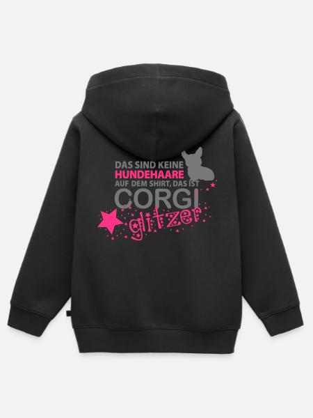 Corgi Glitzer - Kinder Premium Organic Zip Hoodie - Schwarz