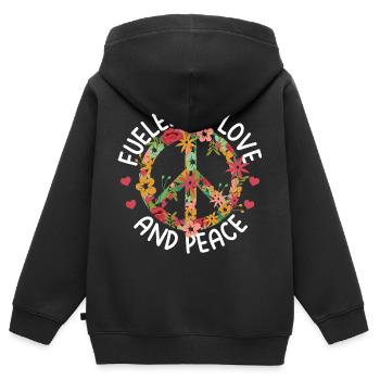 Geschenke für Hippies | Hippie Peace Zeichen 60er - Kinder Premium Organic Zip Hoodie - Schwarz - Hinten - AI Model Kid Male (0cm)