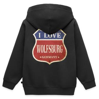 Wolfsburg Allemagne J’aime Vintage Retro Shield - Sweat Premium à capuche zippé enfant bio - noir - Dos - AI Model Kid Male (0cm)