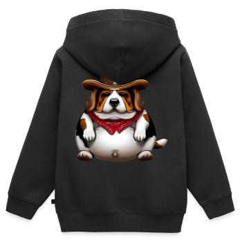 Gros Beagle Cowboy - Sweat Premium à capuche zippé enfant bio - noir - Dos - AI Model Kid Male (0cm)