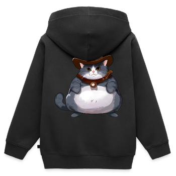 Gros chat cowboy - Sweat Premium à capuche zippé enfant bio - noir - Dos - AI Model Kid Male (0cm)