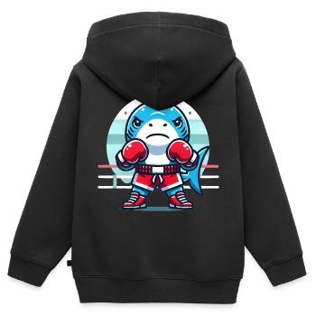 Hai Boxen Champion Cartoon Design - Kinder Premium Organic Zip Hoodie - Schwarz - Hinten - AI Model Kid Male (0cm)
