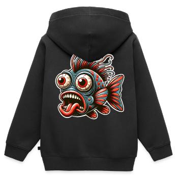 Fisch Crazy - Kinder Premium Organic Zip Hoodie - Schwarz - Hinten - AI Model Kid Male (0cm)