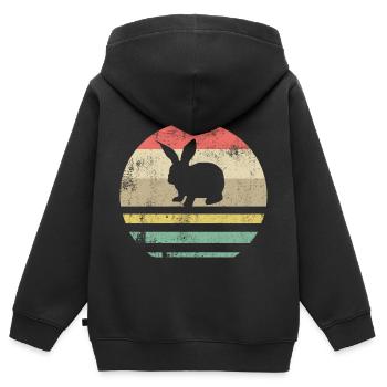Easter Lapin Cadeau Rétro - Sweat Premium à capuche zippé enfant bio - noir - Dos - AI Model Kid Male (0cm)