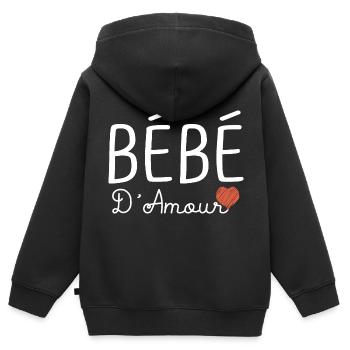 bébé d amour T shirt famille - Sweat Premium à capuche zippé enfant bio - noir - Dos - AI Model Kid Male (0cm)