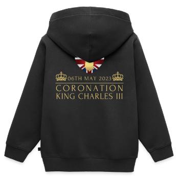 Couronnement du roi britannique Charles Angleterre Drapeau - Sweat Premium à capuche zippé enfant bio - noir - Dos - AI Model Kid Male (0cm)