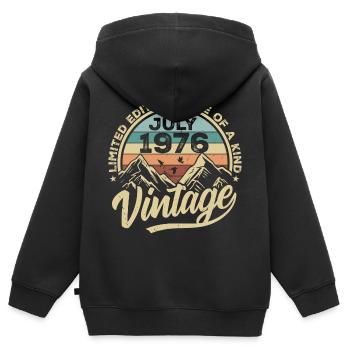Né en juillet 1976 Né en juillet 1976 Né en juillet 1976 - Sweat Premium à capuche zippé enfant bio - noir - Dos - AI Model Kid Male (0cm)
