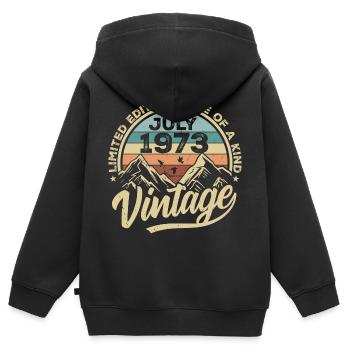 Né en juillet 1973 Né en juillet 1973 Né en juillet 1973 - Sweat Premium à capuche zippé enfant bio - noir - Dos - AI Model Kid Male (0cm)