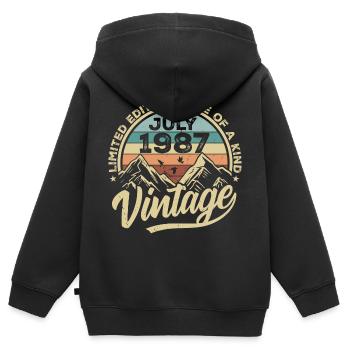 Né en juillet 1987 Né en juillet 1987 Né en juillet 1987 - Sweat Premium à capuche zippé enfant bio - noir - Dos - AI Model Kid Male (0cm)