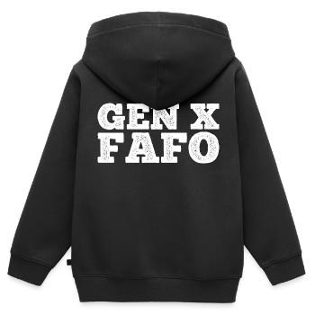 Gen X FAFO Génération X - Sweat Premium à capuche zippé enfant bio - noir - Dos - AI Model Kid Male (0cm)