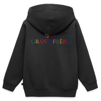 Futur grand frere, Bientôt grand frère cadeau cool - Sweat Premium à capuche zippé enfant bio - noir - Dos - AI Model Kid Male (0cm)