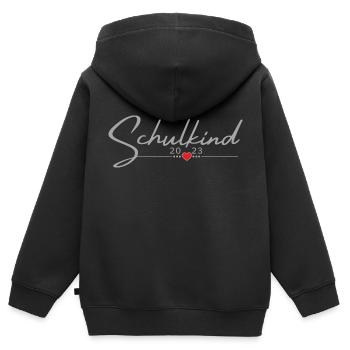 Schulkind Herz mit Namen personalisieren - Kinder Premium Organic Zip Hoodie - Schwarz - Hinten - AI Model Kid Male (0cm)