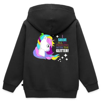 Unicorn glitter "I solve problems with glitter" - Kids Premium Organic Zip-up Hoodie - black - Back - AI Model Kid Male (0cm)