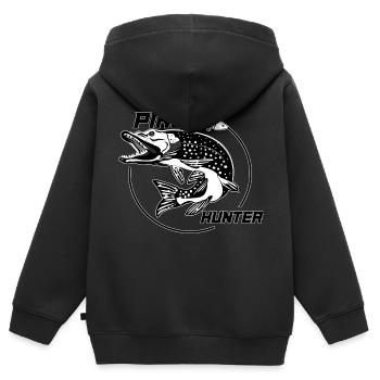 Brochet, chasseur de brochet - Sweat Premium à capuche zippé enfant bio - noir - Dos - AI Model Kid Male (0cm)