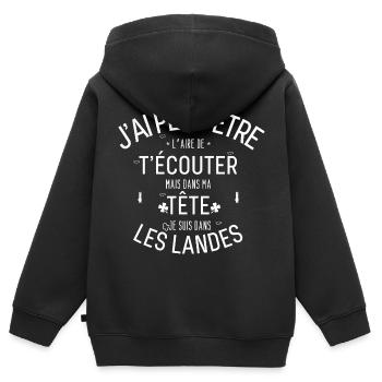 Dans ma Tête je suis Dans les Landes - Sweat Premium à capuche zippé enfant bio - noir - Dos - AI Model Kid Male (0cm)