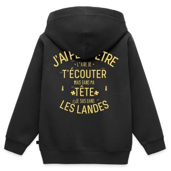 Dans ma Tête je suis Dans les Landes - Sweat Premium à capuche zippé enfant bio - noir - Dos - AI Model Kid Male (0cm)
