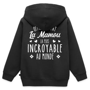 Officiellement La Mamou Incroyable - Sweat Premium à capuche zippé enfant bio - noir - Dos - AI Model Kid Male (0cm)