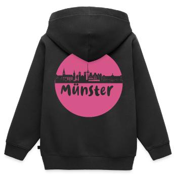Münster, kreis, skyline,scherenschnitt, pink - Kinder Premium Organic Zip Hoodie - Schwarz - Hinten - AI Model Kid Male (0cm)