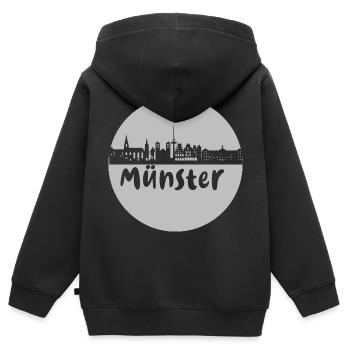 Münster, kreis, skyline,scherenschnitt, grau - Kinder Premium Organic Zip Hoodie - Schwarz - Hinten - AI Model Kid Male (0cm)