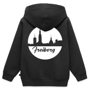 blanc, skyline, cercle, papier découpé,Freiberg - Sweat Premium à capuche zippé enfant bio - noir - Dos - AI Model Kid Male (0cm)
