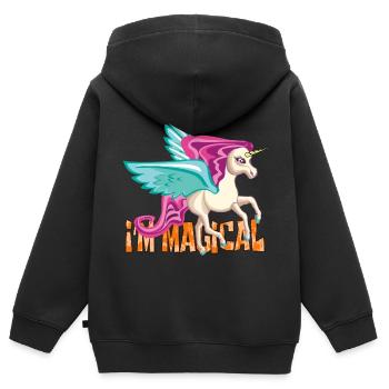 Unicorn "I'm magical", süßes Einhorn mit Spruch - Kinder Premium Organic Zip Hoodie - Schwarz - Hinten - AI Model Kid Male (0cm)