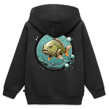 Karpfen im Farbkreis. Herrlich Karpfenmotiv - Kinder Premium Organic Zip Hoodie - Schwarz - Hinten - AI Model Kid Male (0cm)