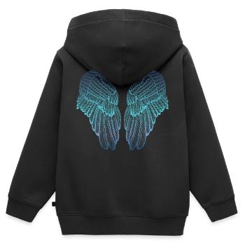 Ailes d'ange aux tons bleues - Sweat Premium à capuche zippé enfant bio - noir - Dos - AI Model Kid Male (0cm)