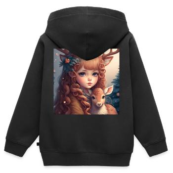 Deer with girl - Kids Premium Organic Zip-up Hoodie - black - Back - AI Model Kid Male (0cm)