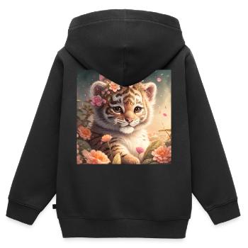 Bébé tigre avec des fleurs - Sweat Premium à capuche zippé enfant bio - noir - Dos - AI Model Kid Male (0cm)