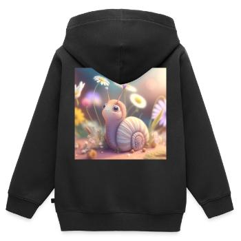 Schnecke mit Blüten - Kinder Premium Organic Zip Hoodie - Schwarz - Hinten - AI Model Kid Male (0cm)