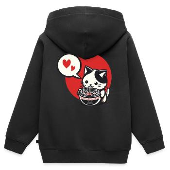 Katzen-Ramen-Liebhaber - Kinder Premium Organic Zip Hoodie - Schwarz - Hinten - AI Model Kid Male (0cm)