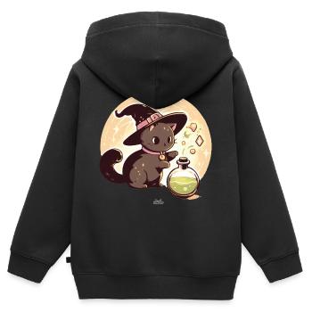 Tränke-Katze - Kinder Premium Organic Zip Hoodie - Schwarz - Hinten - AI Model Kid Male (0cm)