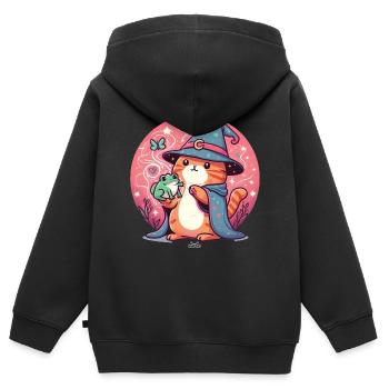 Katze und Frosch - Kinder Premium Organic Zip Hoodie - Schwarz - Hinten - AI Model Kid Male (0cm)