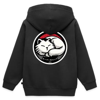 Schläfer-Katze - Kinder Premium Organic Zip Hoodie - Schwarz - Hinten - AI Model Kid Male (0cm)