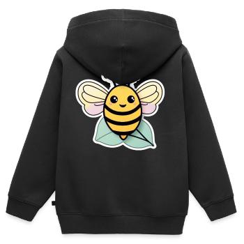 Niedliche glückliche Biene auf einem Blatt - Kinder Premium Organic Zip Hoodie - Schwarz - Hinten - AI Model Kid Male (0cm)