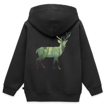 Cerf - Sweat Premium à capuche zippé enfant bio - noir - Dos - AI Model Kid Male (0cm)