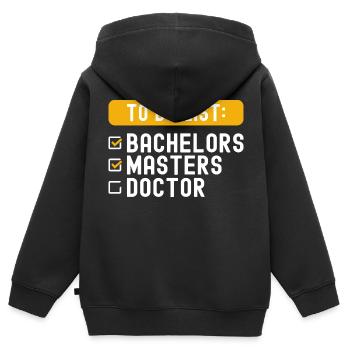 Liste de contrôle de la liste de choses à faire Bachelors Masters Doctorat - Sweat Premium à capuche zippé enfant bio - noir - Dos - AI Model Kid Male (0cm)