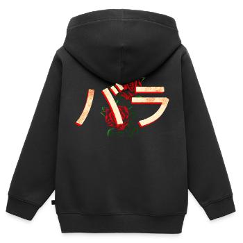 Roses avec caractères japonais - Sweat Premium à capuche zippé enfant bio - noir - Dos - AI Model Kid Male (0cm)